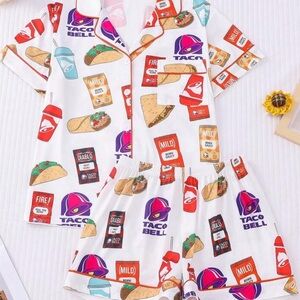 Taco Bell Graphic Pajama Set - White with Multicolor Print